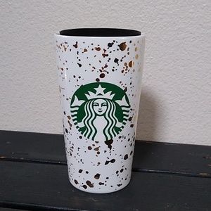 Starbucks Gold Flecked White Holiday Ceramic Tumbler 12 oz 2019 Collection